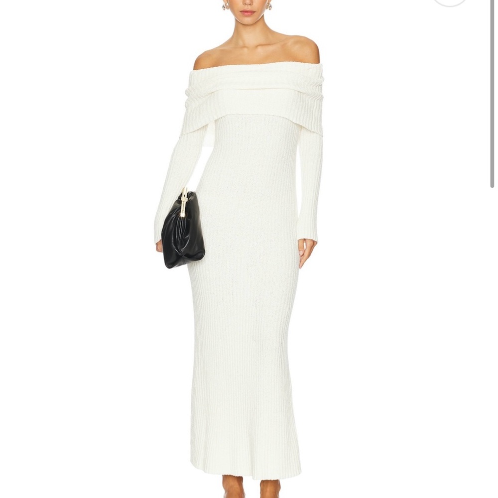 Stylish Off-Shoulder White Knit Dress